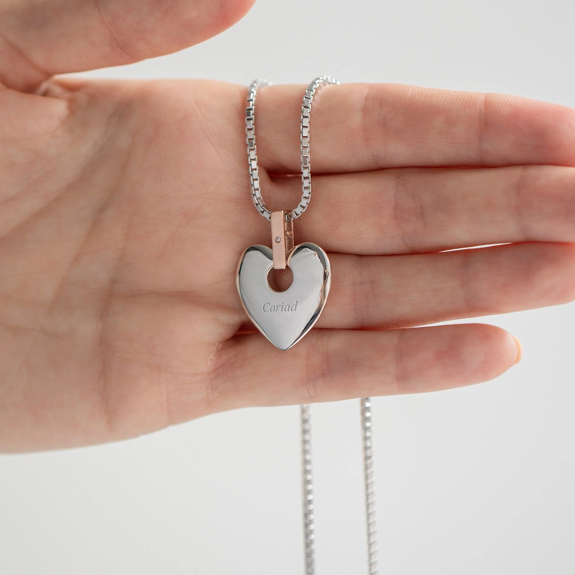 Cariad® Sterling Silver Big Heart Pendant with Diamond - Image 3
