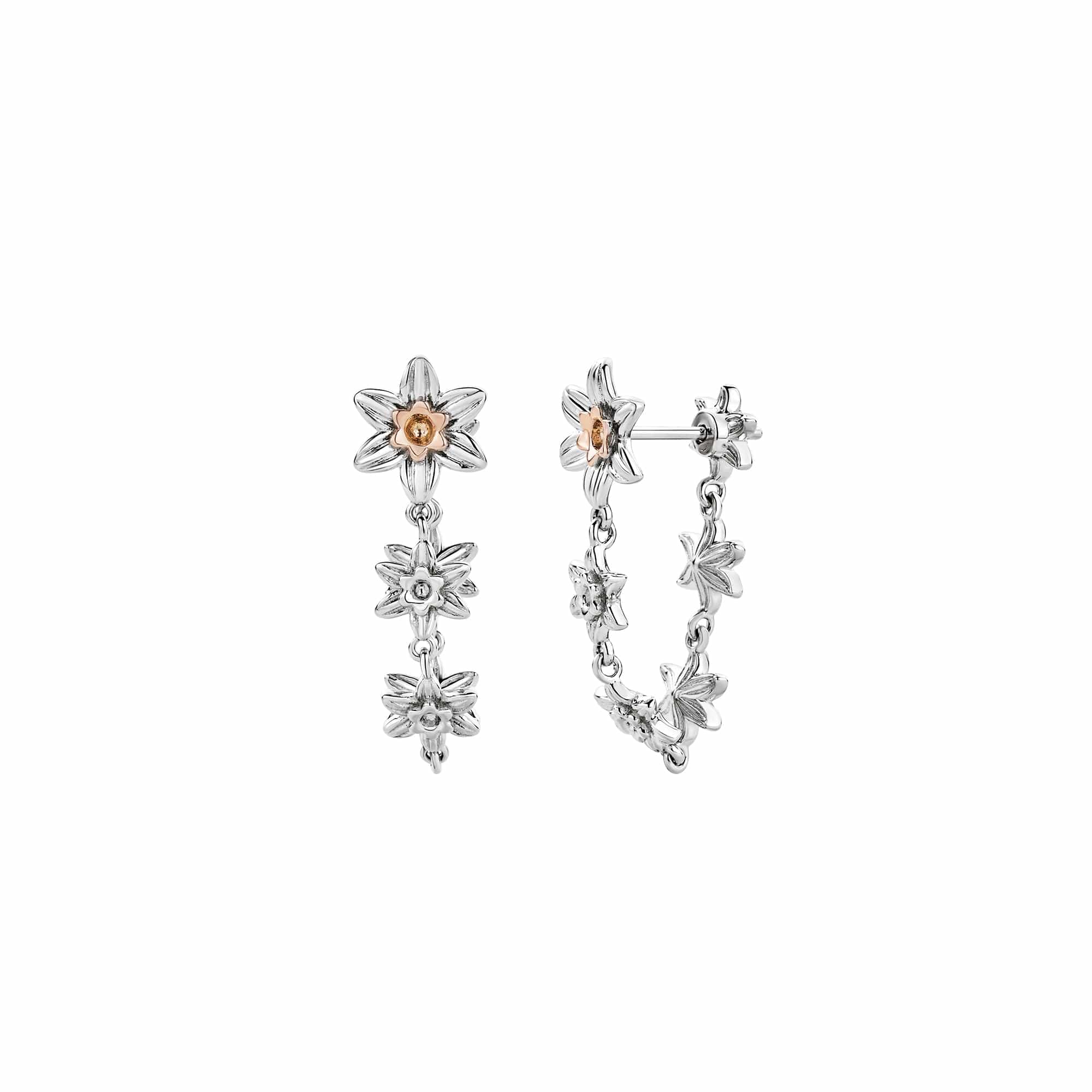 Nature's Wonder Sterling Silver Daffodil Drop-Hoop Earrings - Image 2