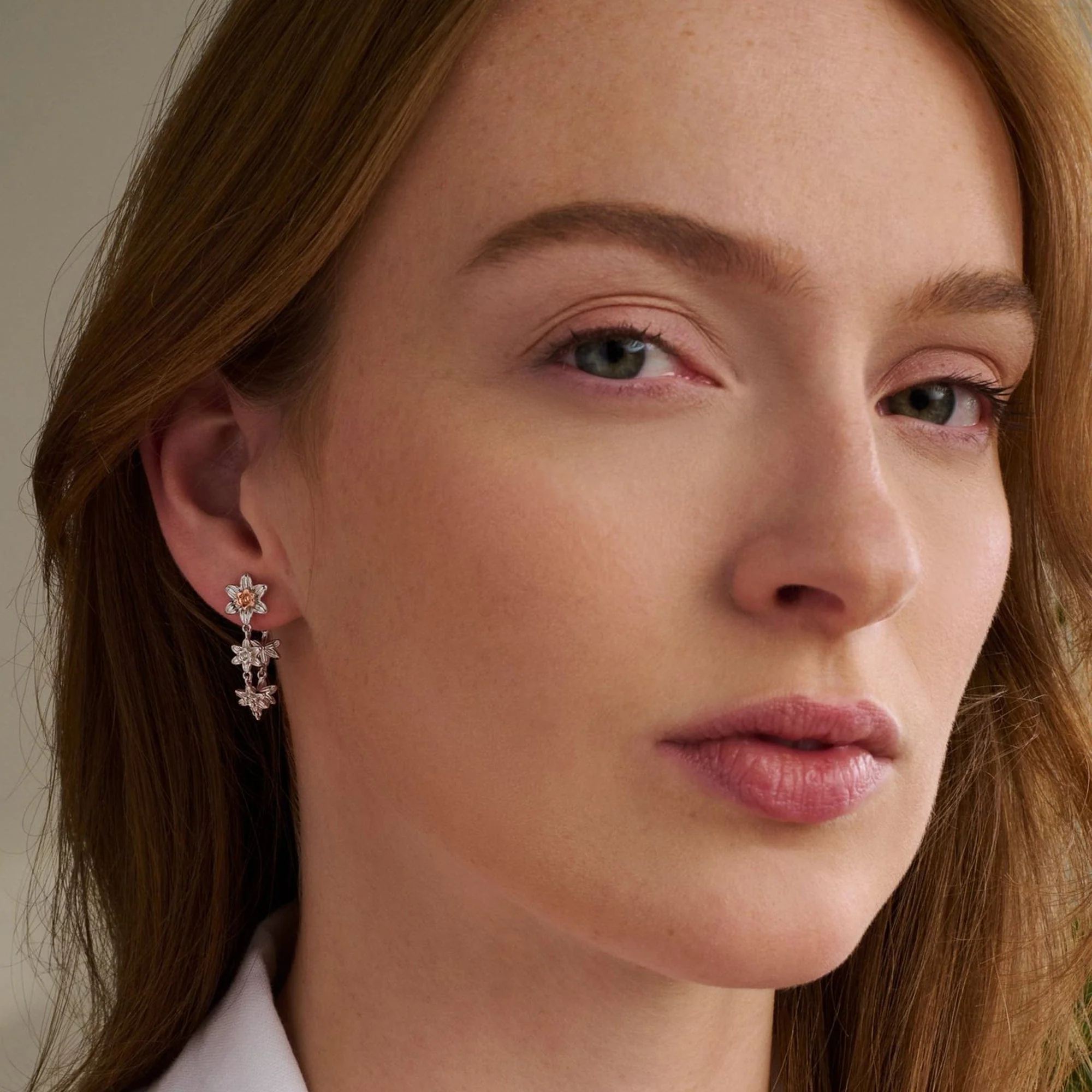 Nature's Wonder Sterling Silver Daffodil Drop-Hoop Earrings - Image 3