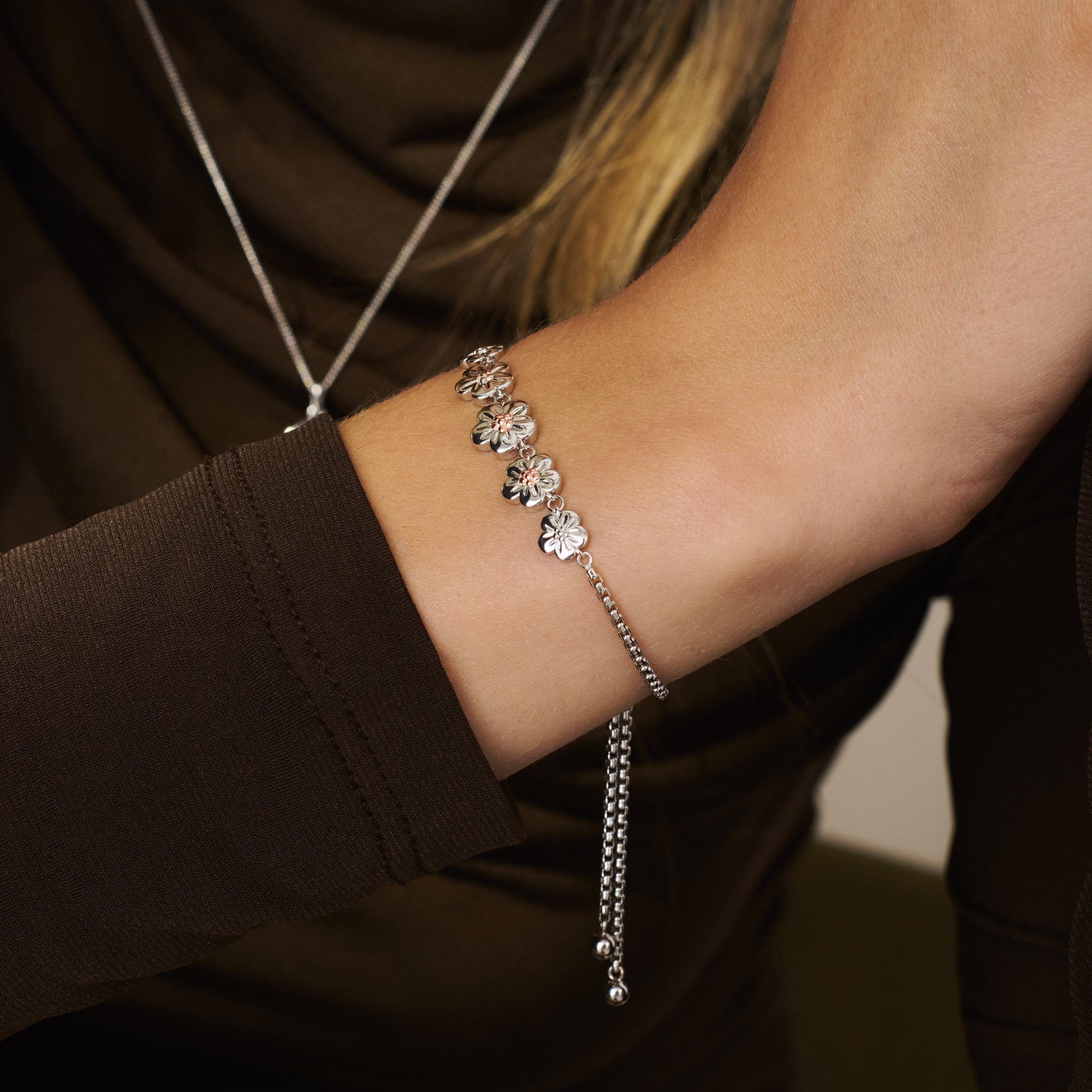 Nature's Wonder Sterling Silver Forget-Me-Not Adjustable Bracelet - Image 2