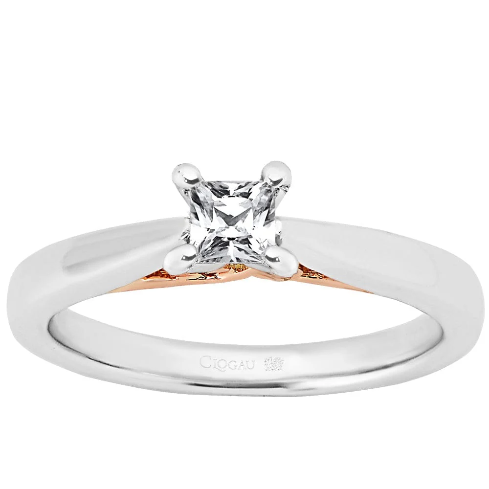 New Beginning (N) - 9K White with 9K Rose Gold - 0.3 Carat, I Colour, SI1 Clarity, Princess Cut