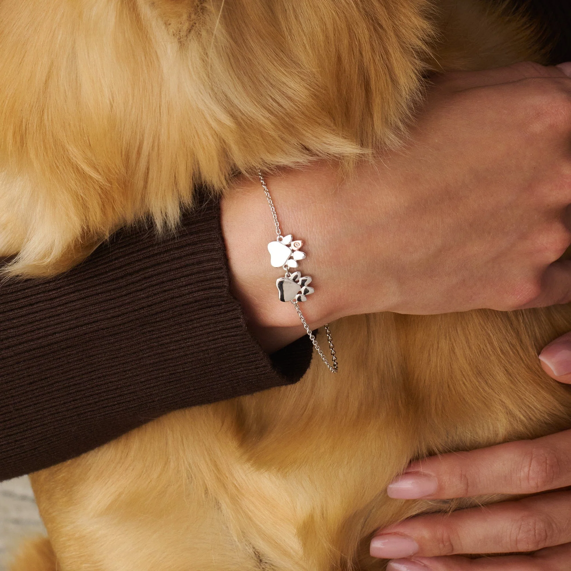 Paw Prints Sterling Silver Double-Paw Bracelet with Topaz - Image 2