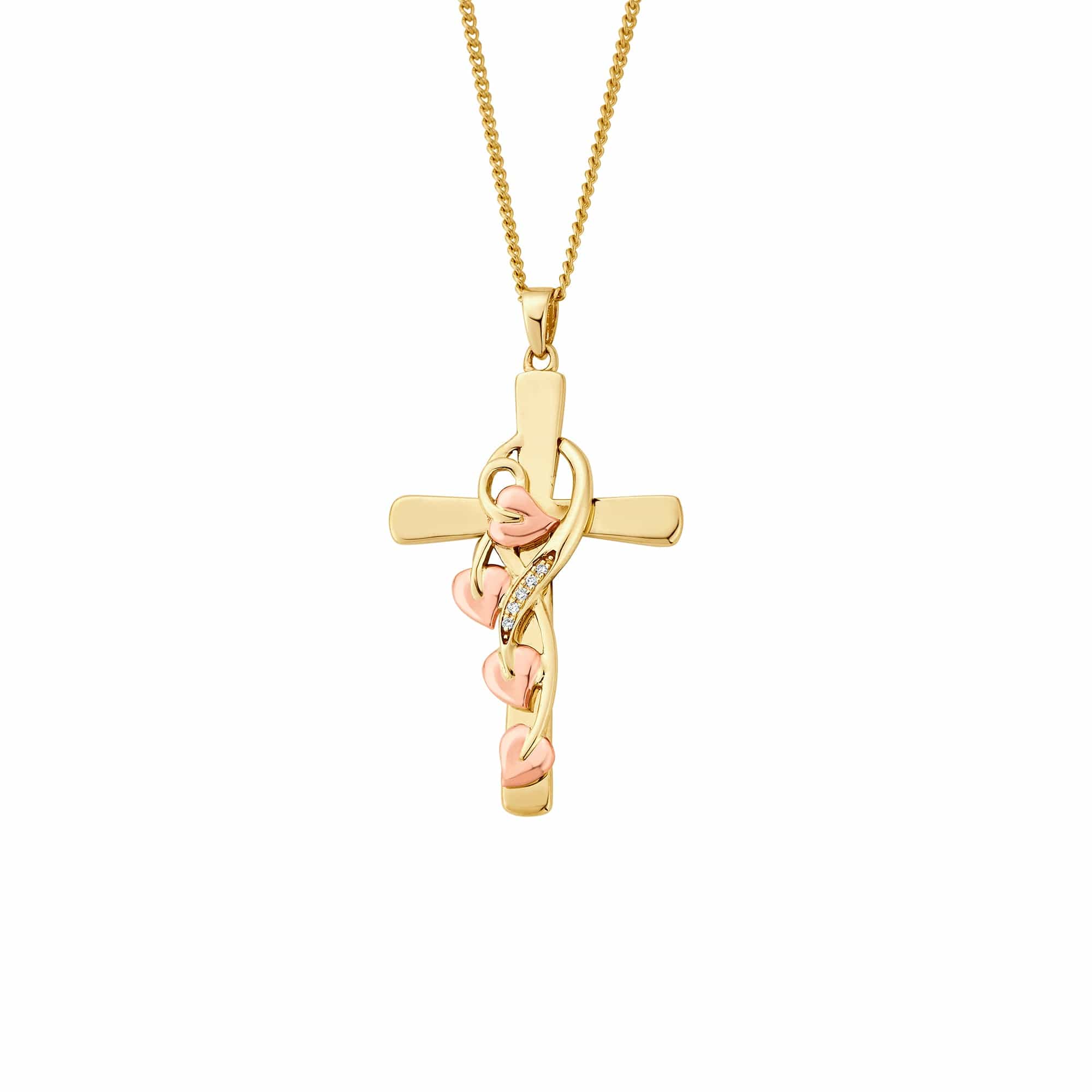 Tree of Life® 9ct Solid Gold Vine Cross Pendant with Diamonds